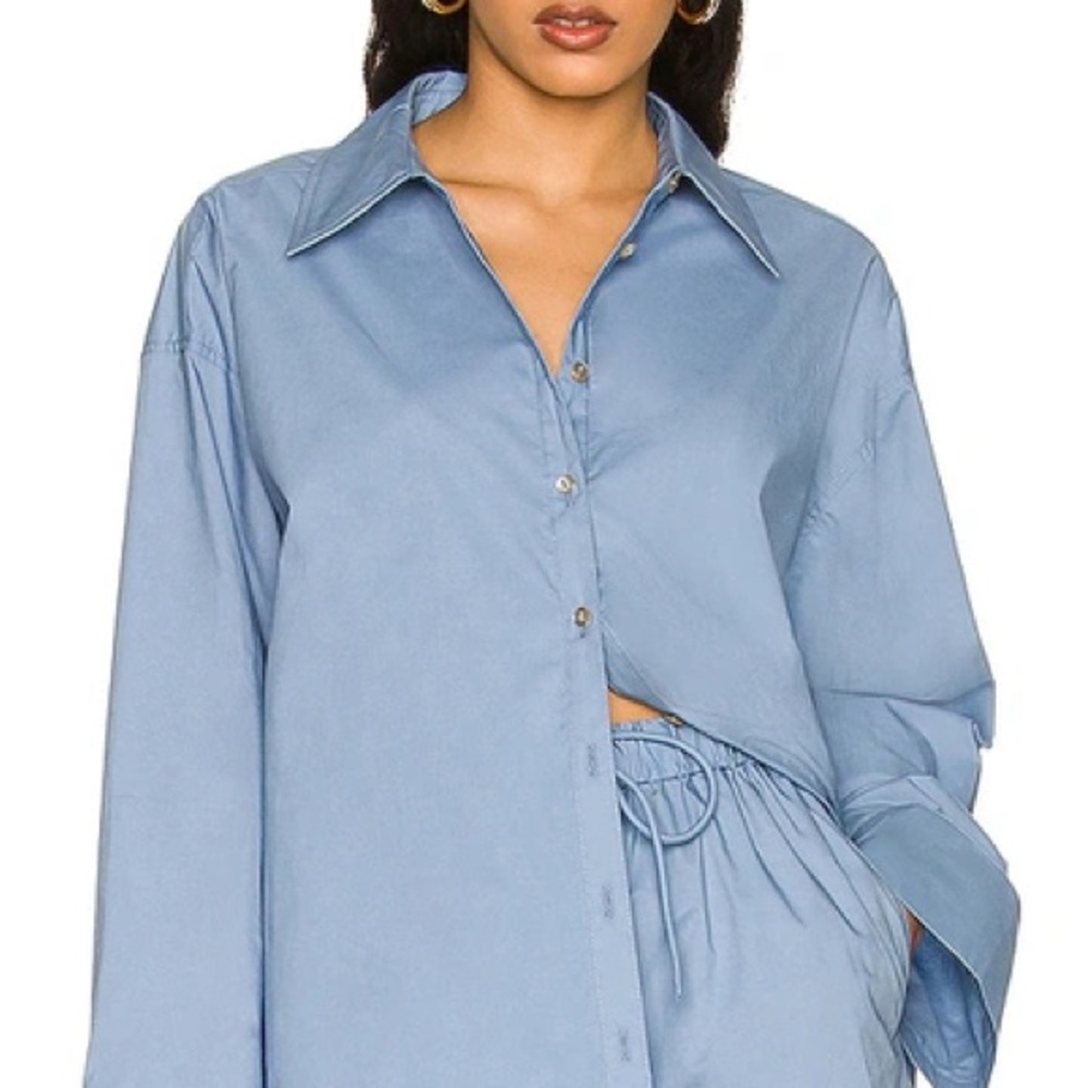 Song of Style Blue Oversized Notched Collar Shirt